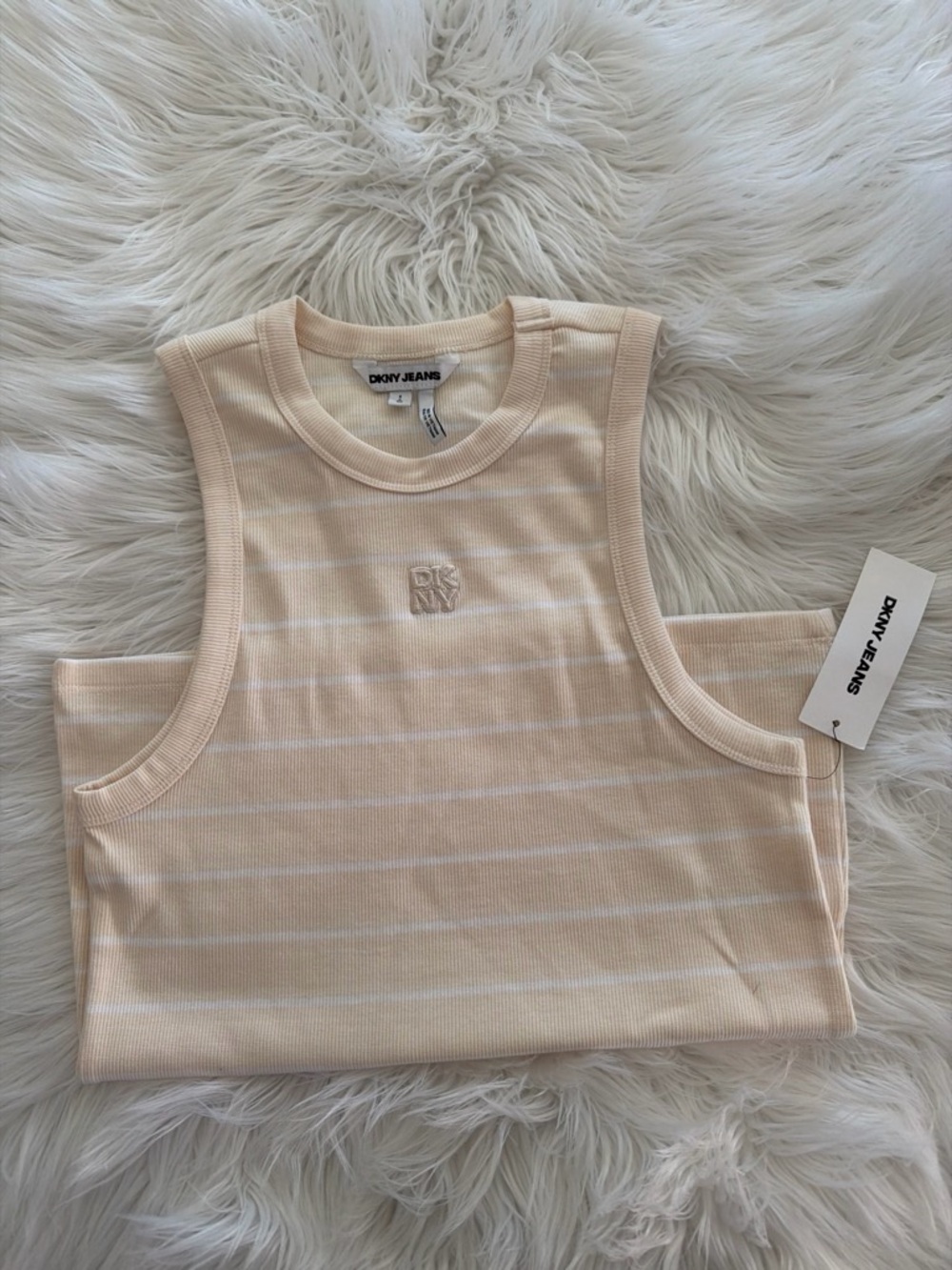 Dkny Cream and White Striped Ribbed Tank